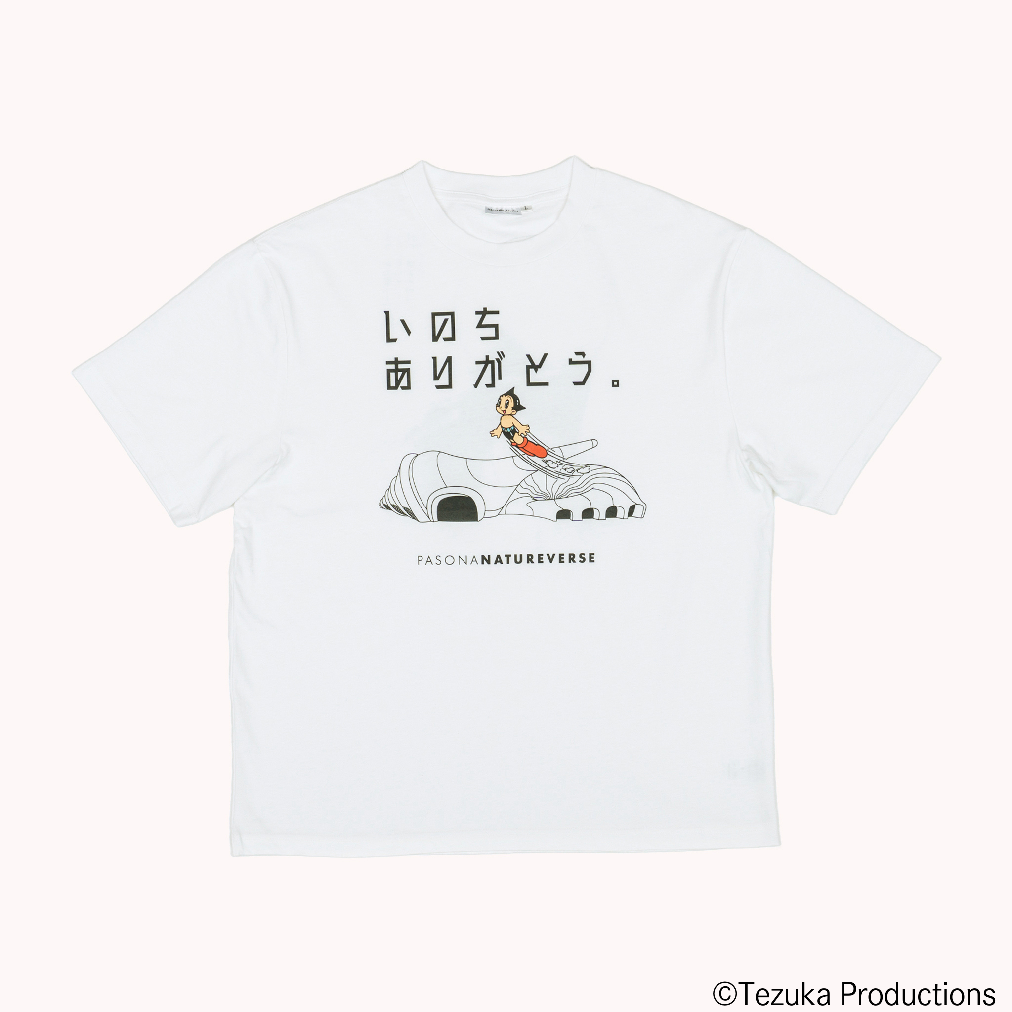 【大阪・関西万博オフィシャルグッズ】半袖Tシャツ アトム 「いのち ありがとう。」(白)   PASONA×ATOM & B・J